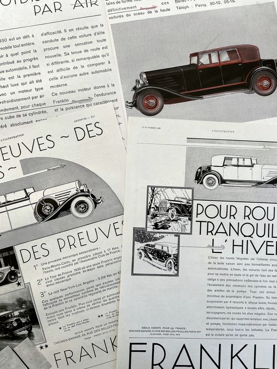 Franklin cars 3 alte Werbungen Anciennes publicités 1930 Kaufen