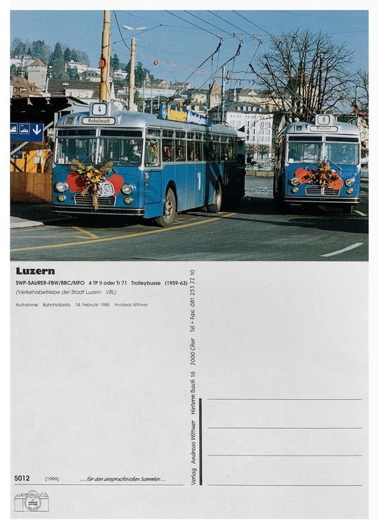 Luzern Bahnhofplatz Trolleybus VBL FBW Saurer Schindler Kaufen Auf