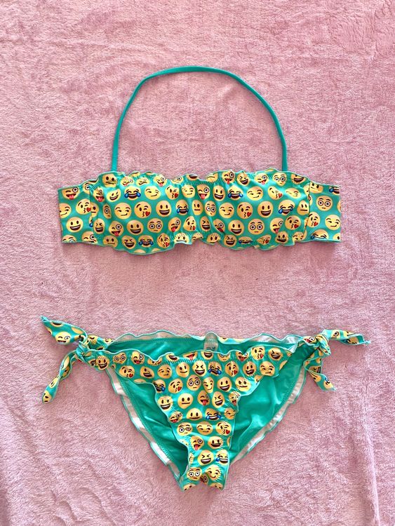 Bikini Italien zum binden mit Emojis grün Gr 158 164 Kaufen auf