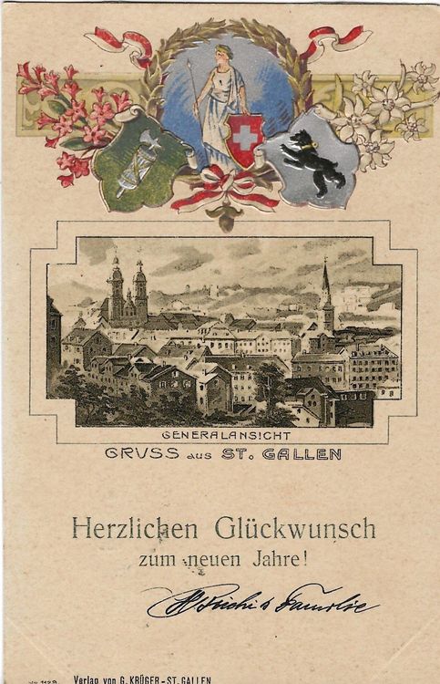 Gruss Aus St Gallen Neujahr Wappen Litho Kaufen Auf Ricardo