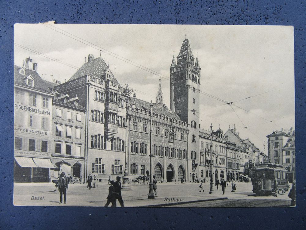 AK BASEL RATHAUS MARKTPLATZ FAFFEERÖSTEREI TRAM LEUTE 1908 Kaufen auf