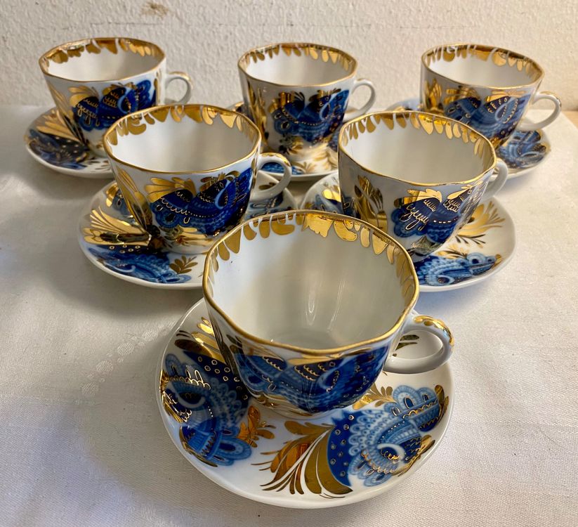 Set Mit 6 Edlen Kaffeetassen Lomonosov Golden Garden Kobalt Kaufen