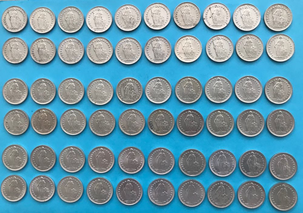 60 Schweizer Silber 50 Rappen Münzen 1948 1958 1959 Kaufen auf