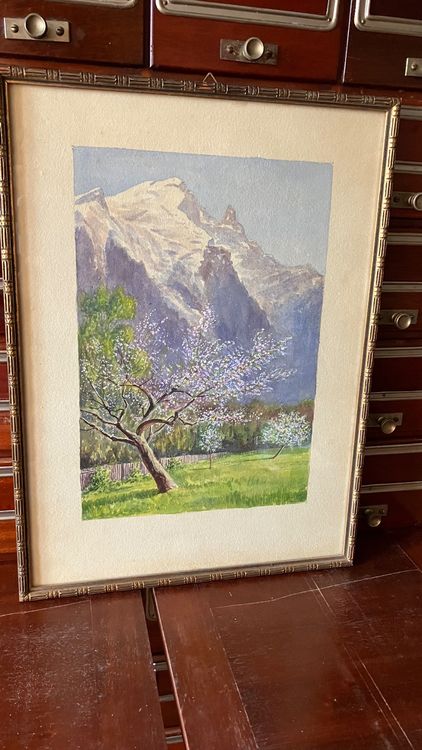 Aquarelle Aquarell Alpes Alpen Genillard signé signiert Kaufen auf