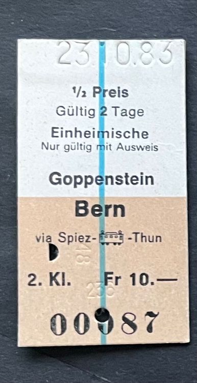 Einheimische Billett Goppenstein Bern Via Spiez 1983 Kaufen Auf Ricardo