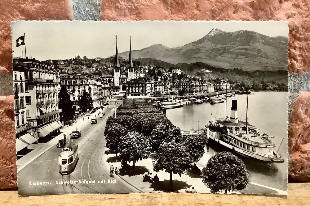 1951 Alte Foto AK Luzern Schweizerhofquai Mit Rigi Tram Kaufen