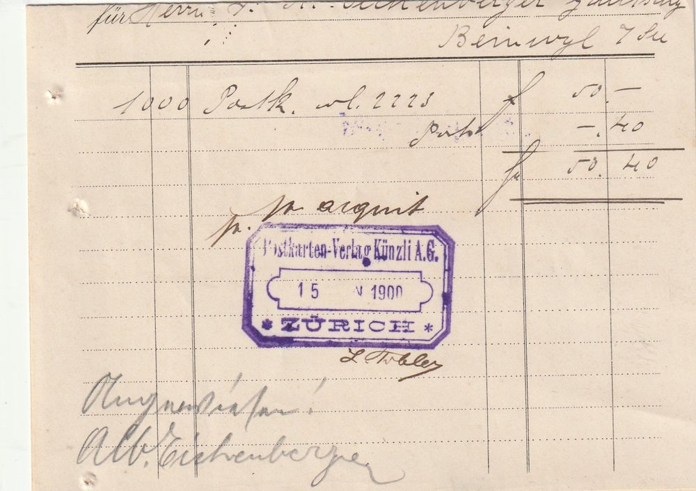 Lith Briefkopf von Carl Künzli Postkarten Verl Zürich 1899 Kaufen