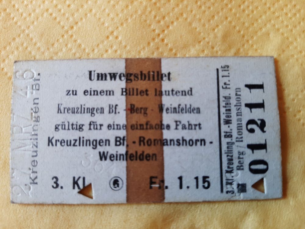 SBB 27 3 1946 Umwegsbillett Zu Einem Billett 3 Kl Kaufen Auf