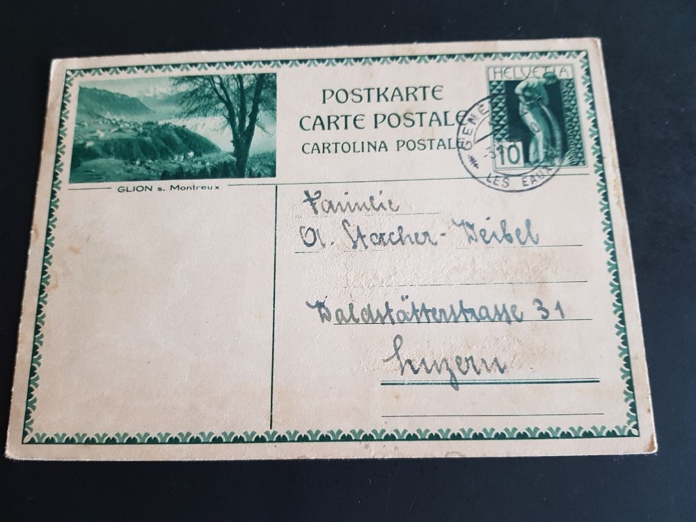 Antike Postkarten Schweiz Gel 1934 Glion 1938 Binntal Kaufen Auf