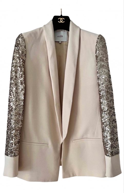 Maje Blazer in Nude mit Paillettenärmeln Größe 36 Gebraucht in
