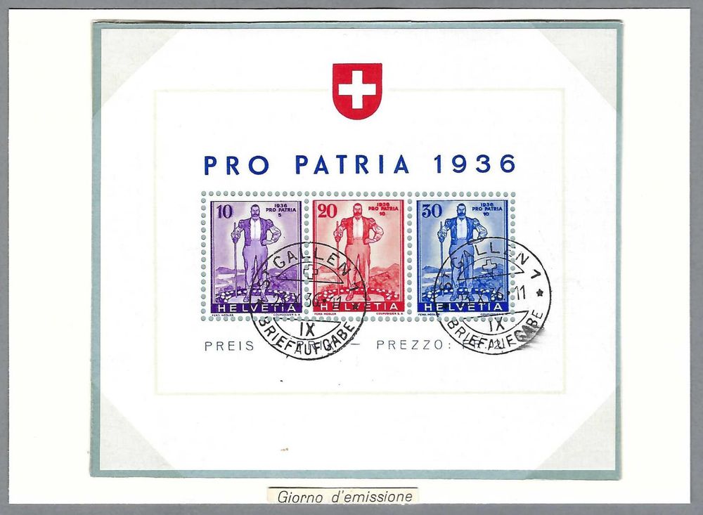 1936 PRO PATRIA BLOCK ET 0 ST GALLEN GUMMI SBK 480 Kaufen Auf