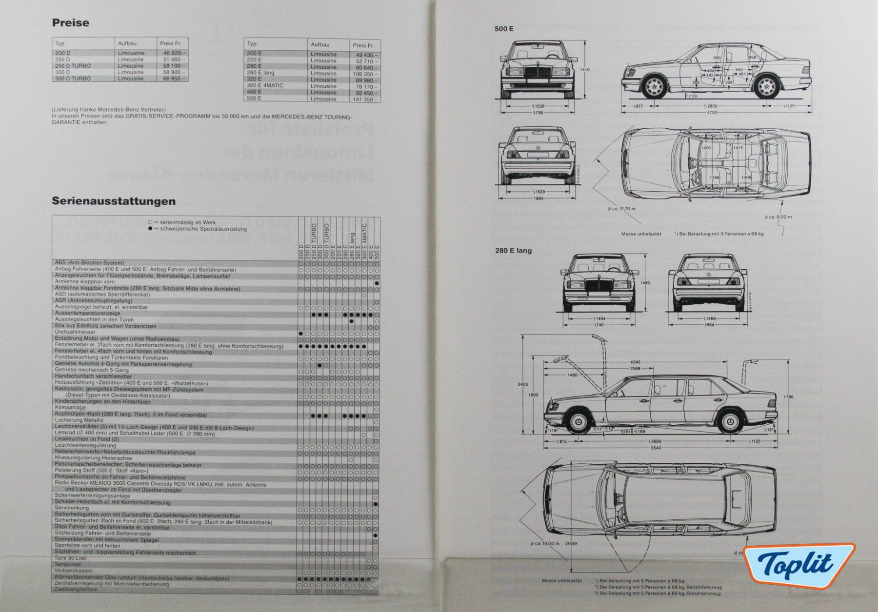 Original Neuwagen Preisliste Mercedes E Klasse W Kaufen Auf