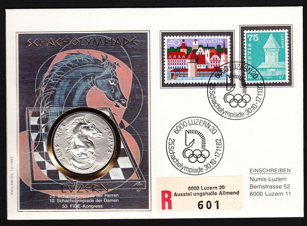 NUMISBRIEF HANS ERNI SCHACHOLYMPIADE LUZERN 1982 Silber 999 Kaufen