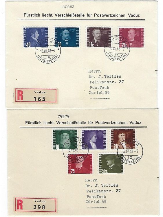 Liechtenstein 2 FDC 1948 Flugpioniere Vaduz 6 4 15 7 48 Kaufen Auf