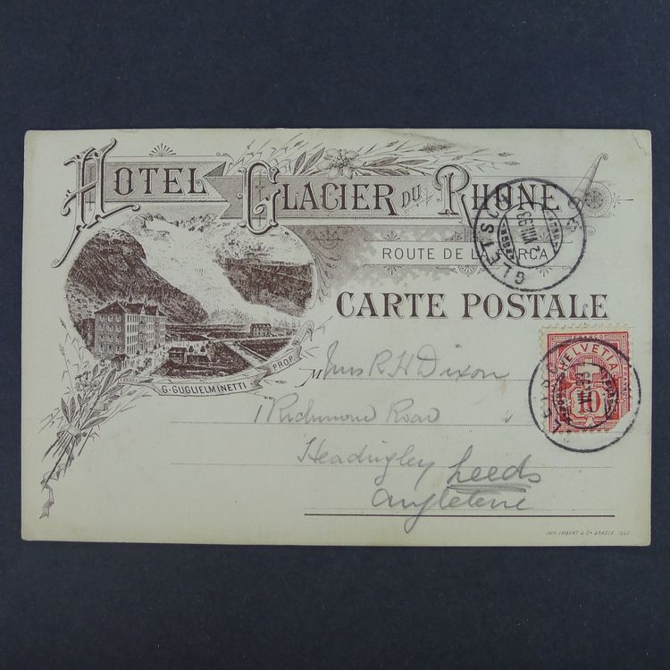 1893 HOTEL GLACIER DU RHONE frühe AK Stempel Gletsch VS Kaufen auf