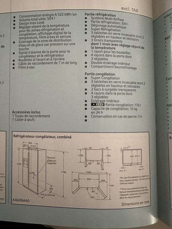 Frigo Am Ricain Siemens Nofrost Distributeur Eau Et Gla On Acheter