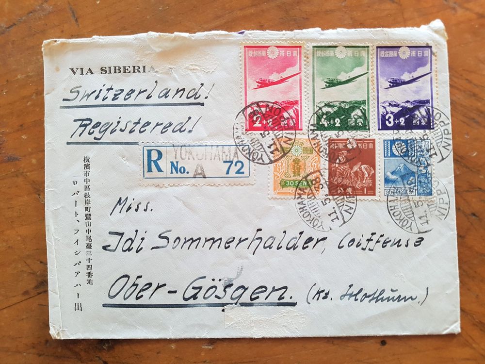 Flugpost Nippon Via Siberia Japan Schweiz Registered 1938 Kaufen Auf