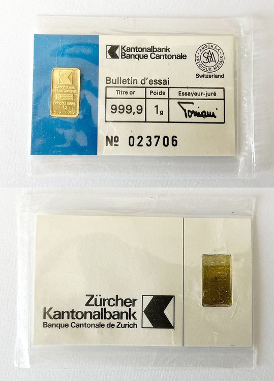 Goldbarren G Z Rcher Kantonalbank Ausgabe Kaufen Auf Ricardo