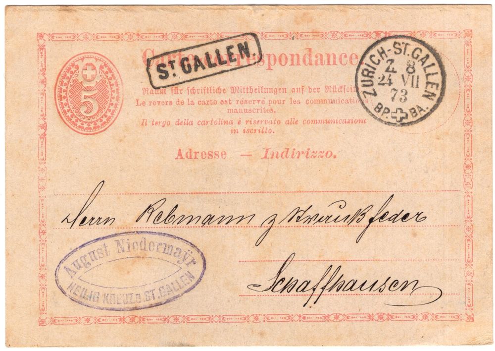 St Gallen Seltene Bahnstempel Auf Ganzsachen Postkarte Kaufen Auf