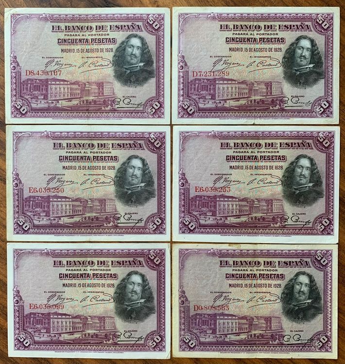 Banknoten Lot Spanien 6 x 50 Pesetas 1928 Einzelverk mögl Kaufen