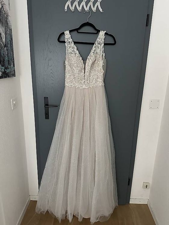 Hochzeitskleid in A Linie ivory nude Glitzer im Tüll Gebraucht in