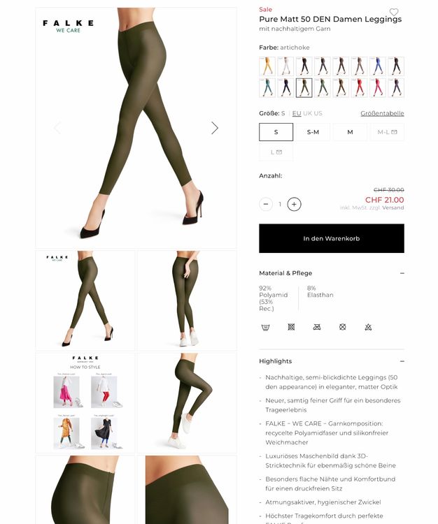 Falke Damen Leggings Pure Matt Den Halb Blickdicht Neu Kaufen Auf