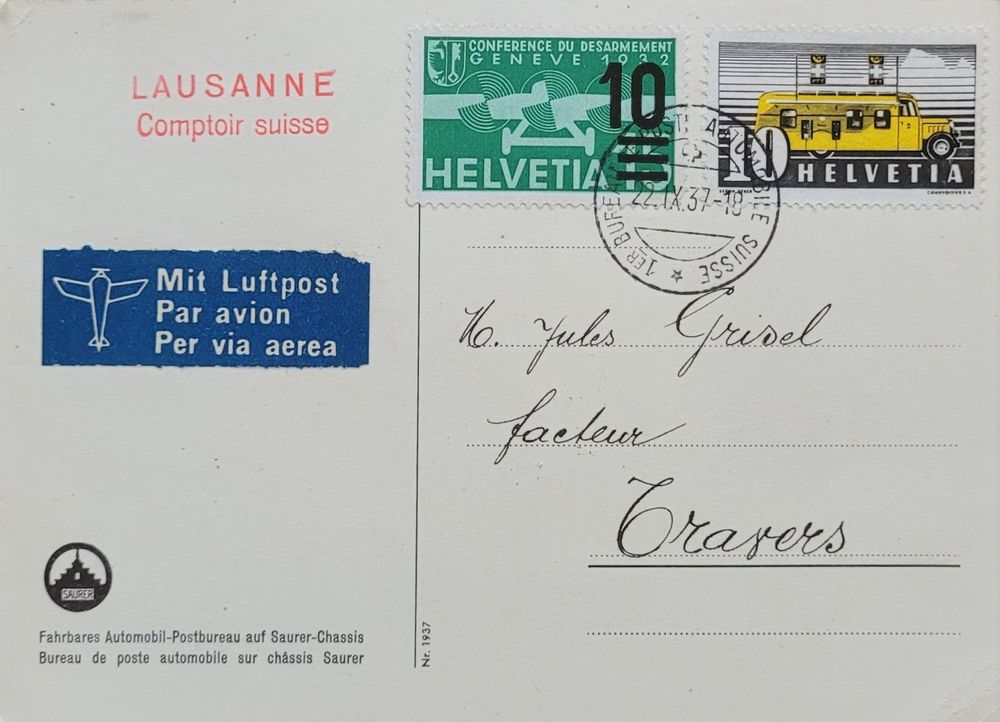 Luftpost Karte Lausanne Comptoir Suisse 1937 Travers Kaufen Auf Ricardo