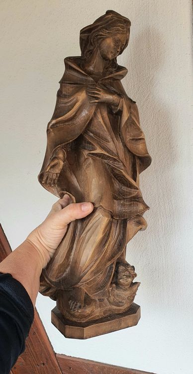 Grosse Heiligenfigur Maria Mit Engel Aus Holz Handgeschnitzt Kaufen