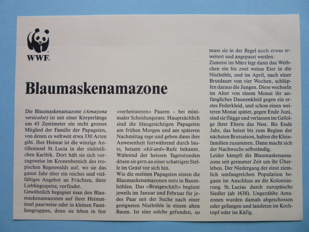 Numisbrief Jahre Wwf Blaumaskenamazone Kaufen Auf Ricardo