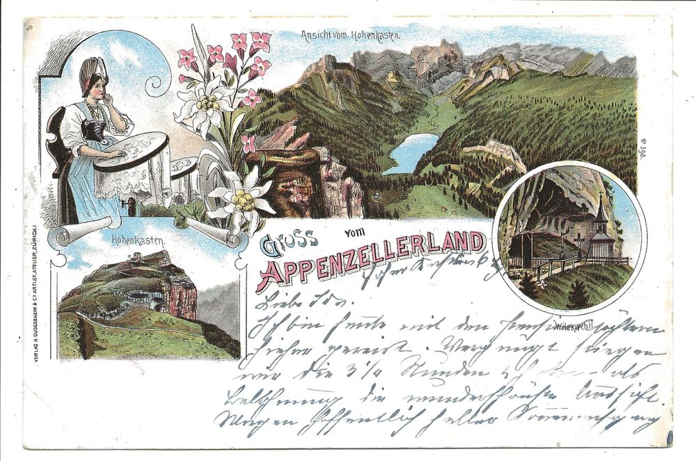 Gruss Vom Appenzellerland AI Hohen Kasten Uralte Litho 1898 Kaufen