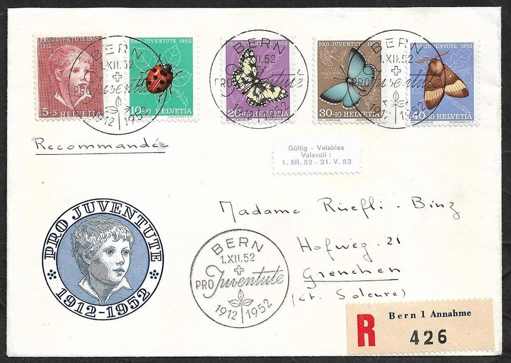 1952 R FDC Illust BERN AUSGABETAG Serie 1 XII Ab 1 Kaufen