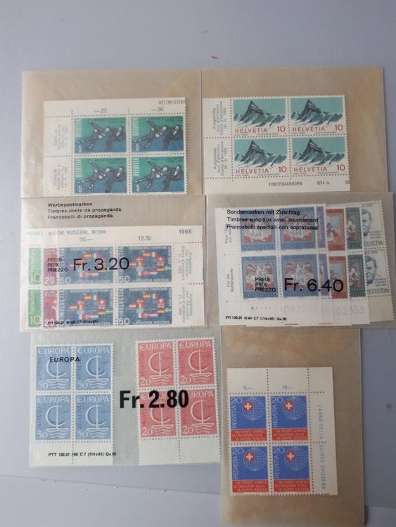 13 Stk Schweizer Briefmarken Postfrische 4er Blocks 1966 Kaufen Auf