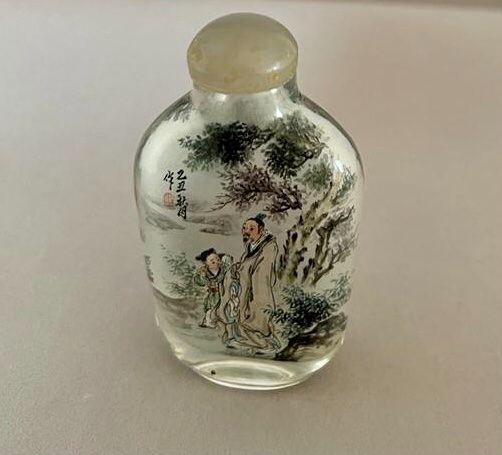 Tabatière ancienne Snuff bottle en verre peint signée Kaufen auf Ricardo