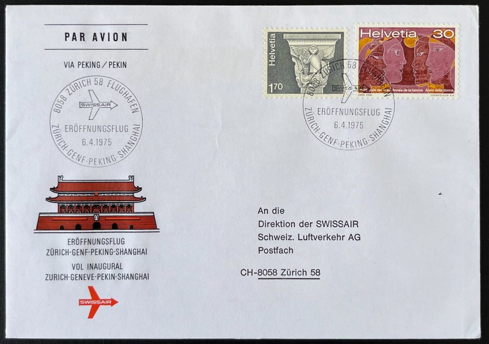 Swissair Eröffnungsflug 1975 Zürich Genf Peking Shanghai Kaufen auf