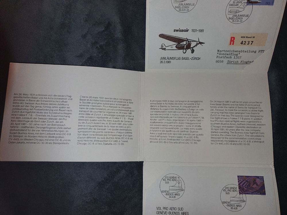 Swissair Ptt Pro Aero Flug Luftpost Flight Cover Set Kaufen