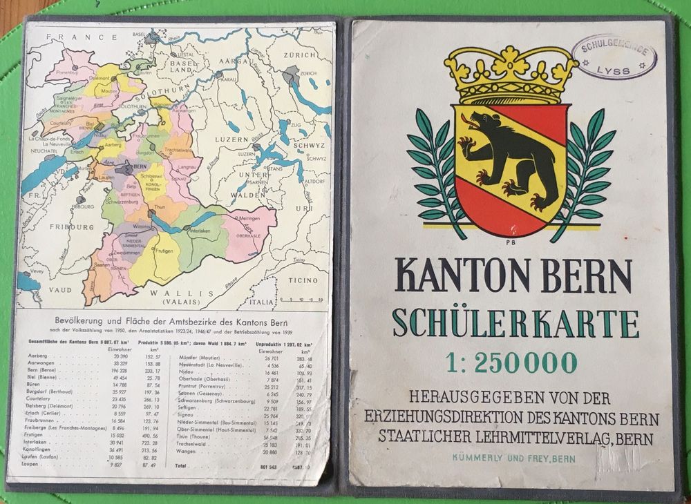 Alte Schülerkarte des Kantons Bern Kümmerly und Frey 1953 Kaufen