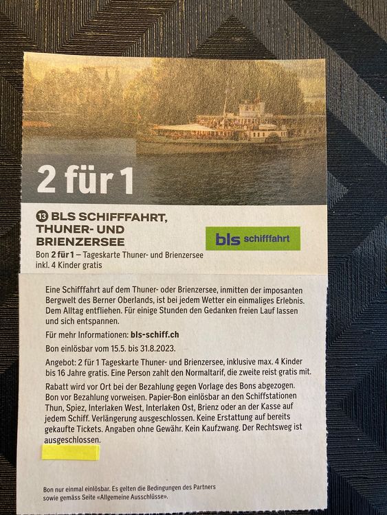 Thuner u Brienzersee BLS Schifffahrt 2 für 1 Tageskarte Kaufen