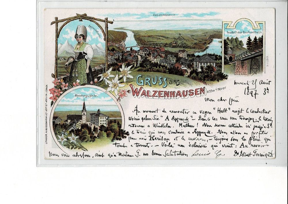 Gruss aus WALZENHAUSEN AP sehr schöne Litho gel 1897 Kaufen auf Ricardo