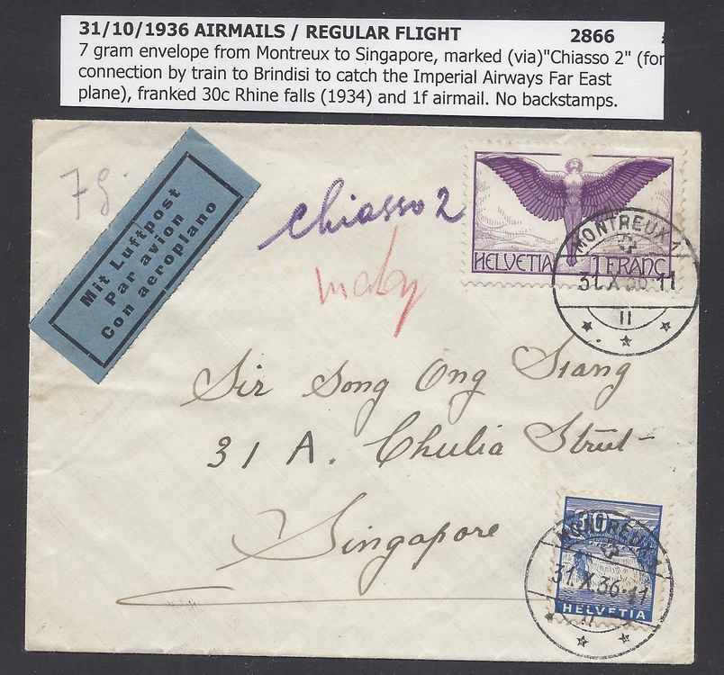 1936 Flugpost Montreux Singapore Kaufen Auf Ricardo