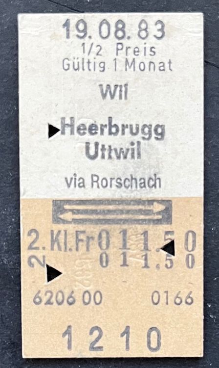 Wil Heerbrugg Uttwil Via Rorschach Billett 1983 Kaufen Auf Ricardo