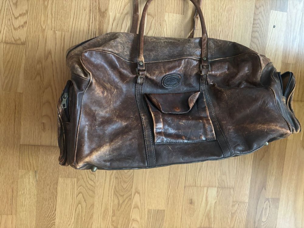 Antik BRAUNE DICKE LEDER Reisetasche Herren Vintage Stil Kaufen Auf