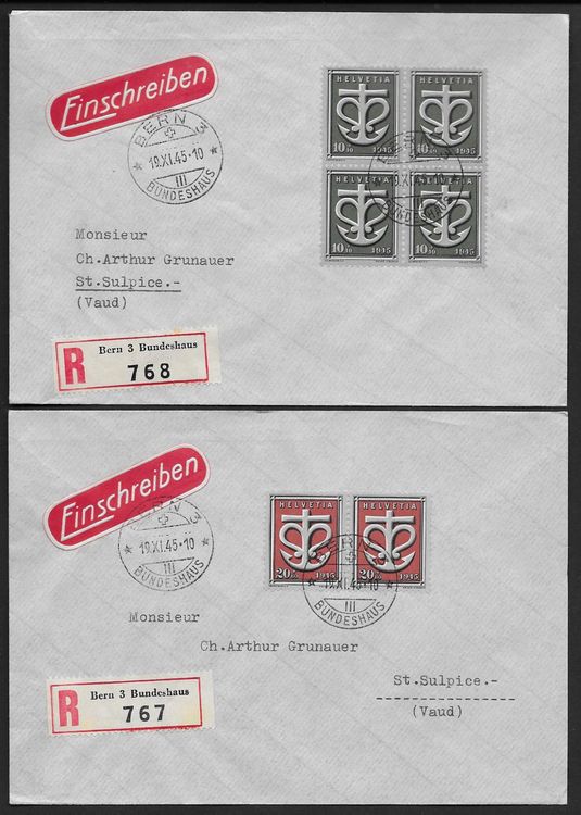 1945 Zwei CHARGE O Bern Spende W19 20 Portogerecht Ab 1 Kaufen Auf