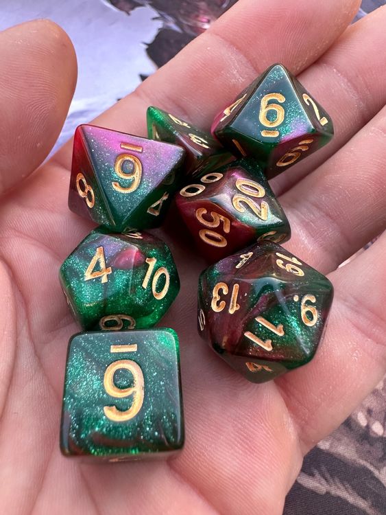 dnd Würfel Set 7 teilig dice polyhedral zweifarbig glitzernd Kaufen