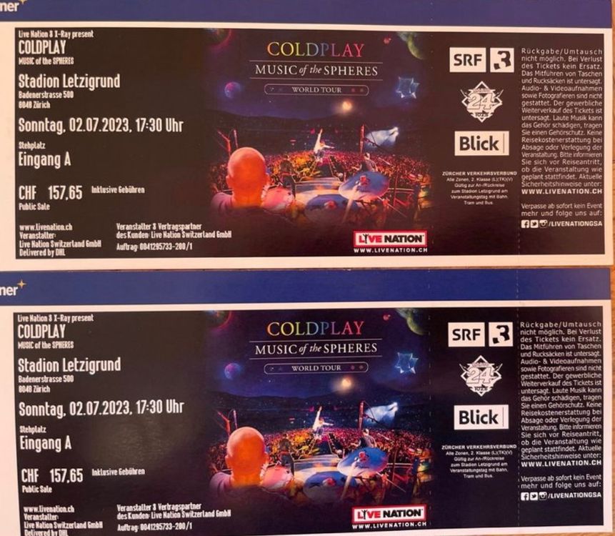 X Coldplay Tickets Stehpl Tze Im Letzigrund Acheter