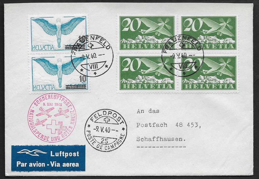 1940 ROT KREUZ Flug Etappe FRAUENFELD O Feldpost 25 Ab 1 Kaufen Auf