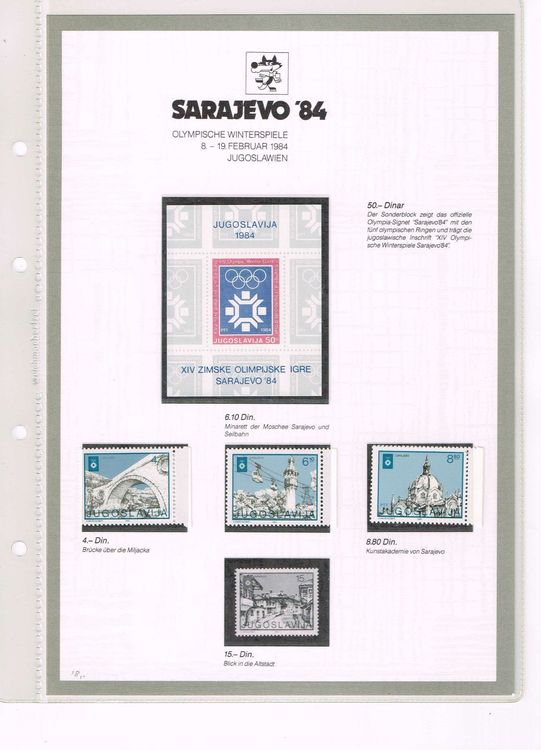 Briefmarken Ungelaufen Olympia Sarajevo Jugoslawien Kaufen Auf