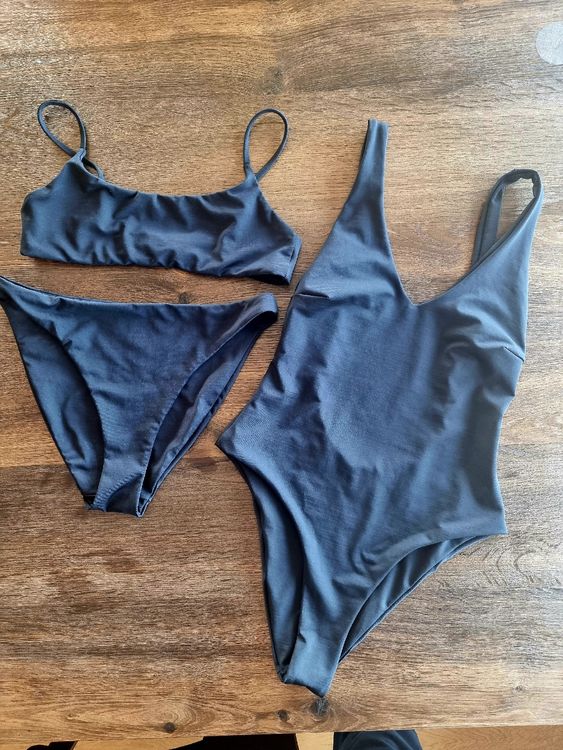 Schwarz Bikini Badekleid aus recyceltem Material Neu gemäss