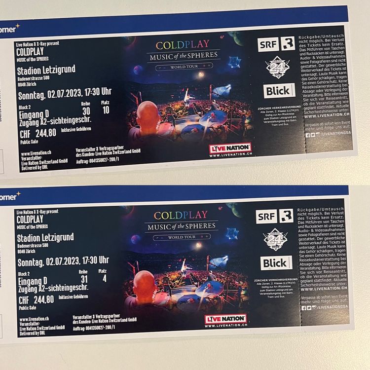 Coldplay Sitzplatz Tickets Z Rich Stadion Letzigrund Kaufen Auf