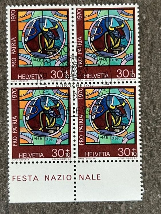 HELVETIA 1970 PRO PATRIA 4er Block 30 Rp Zentrum Stempel BE Kaufen