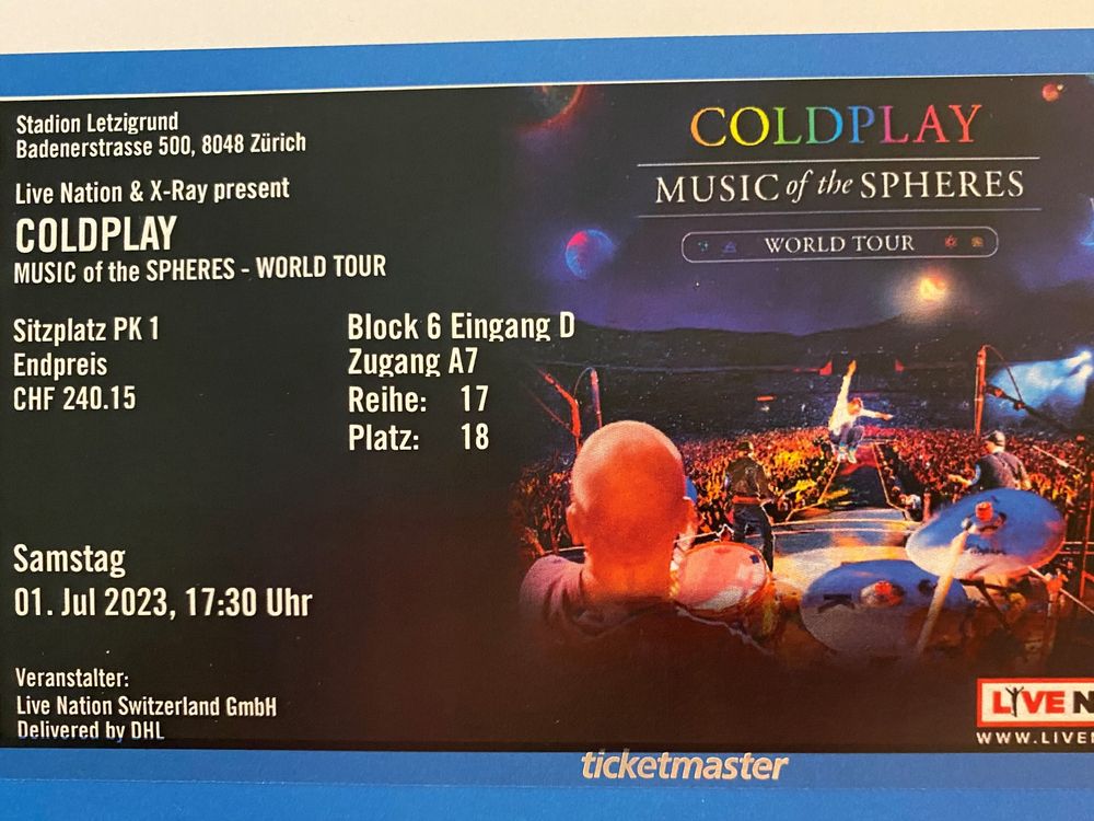 Coldplay Sitzplatz Sa 1 Juli Zürich orig Preis 246 Kaufen auf